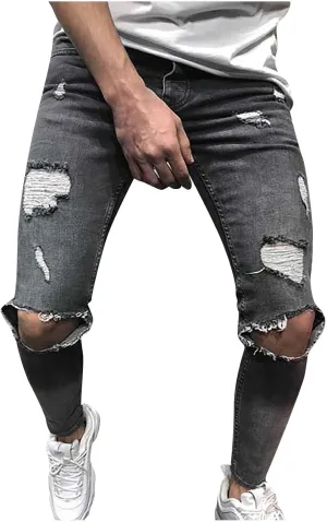 Ripped Skinny Jeans for Men Slim fit Stretch Jeans High Waist Elastic Feet Trousers Casual Denim Pants for Men