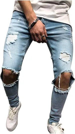 Ripped Skinny Jeans for Men Slim fit Stretch Jeans High Waist Elastic Feet Trousers Casual Denim Pants for Men