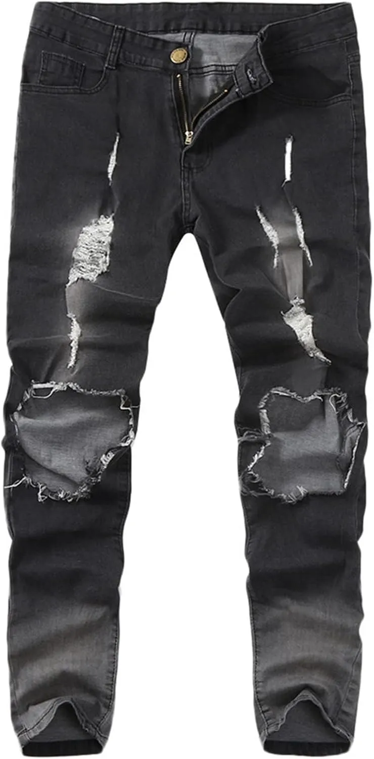 Ripped Skinny Jeans for Men Slim fit Stretch Jeans High Waist Elastic Feet Trousers Casual Denim Pants for Men
