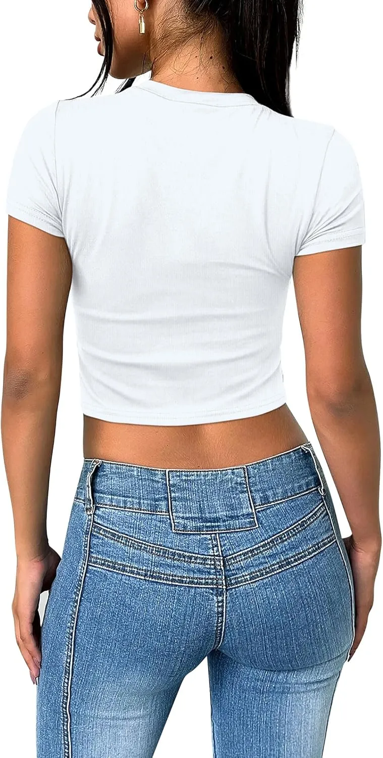 SAMPEEL Crop Tops for Women Summer Trendy Tight Tshirts 2024 Slim Fit