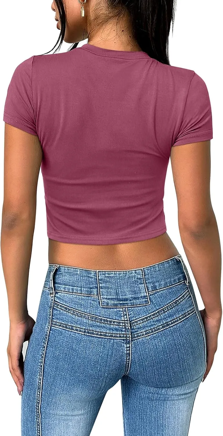 SAMPEEL Crop Tops for Women Summer Trendy Tight Tshirts 2024 Slim Fit