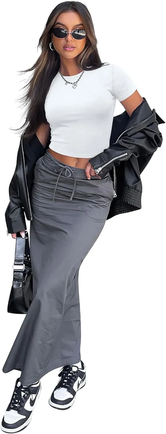 SAMPEEL Crop Tops for Women Summer Trendy Tight Tshirts 2024 Slim Fit