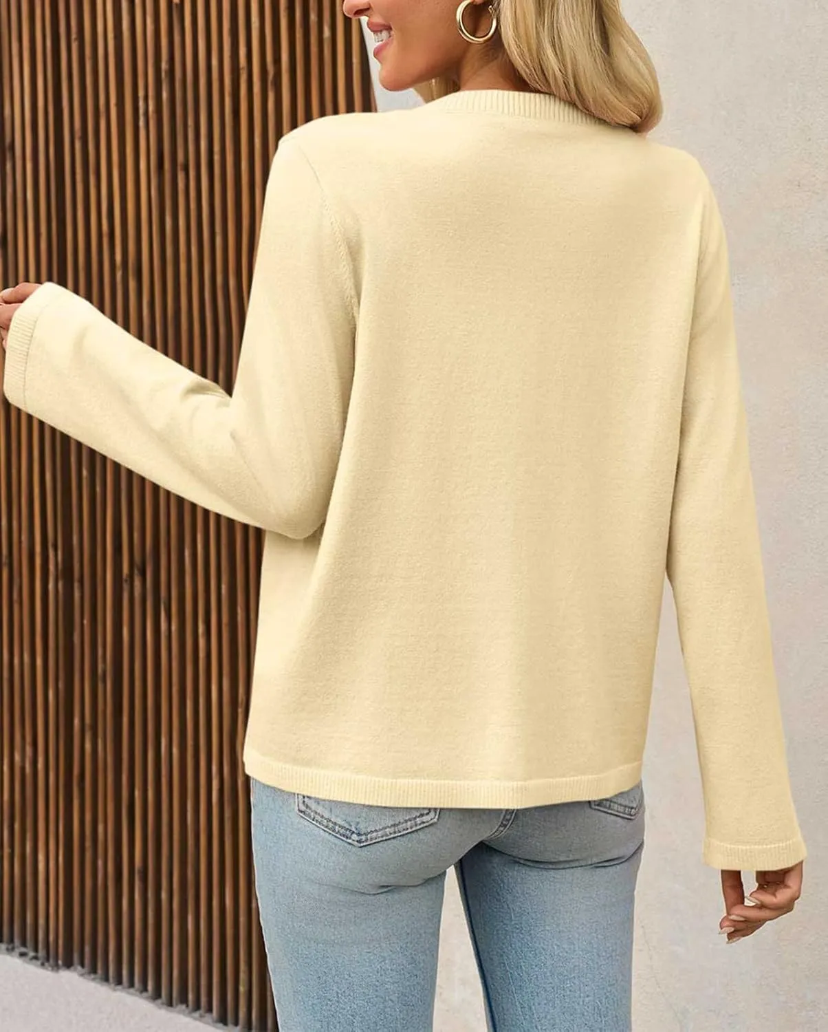Saodimallsu Womens Lightweight Cardigans Open Front Long Sleeve One Button Casual Crewneck Loose Knit Shrug Sweater