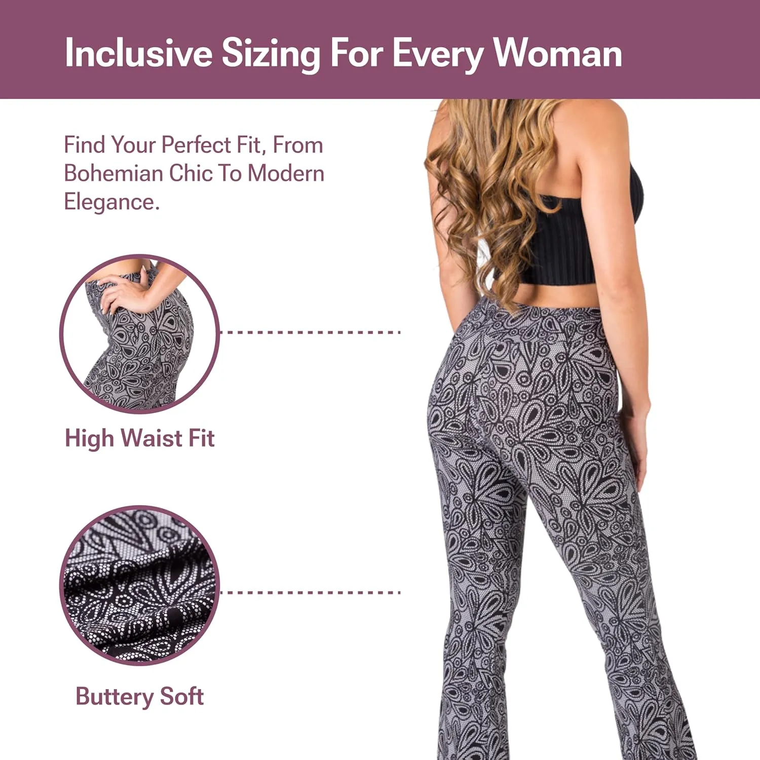SATINA High Waisted Flare Leggings for Women - Yoga Pants for Women - Buttery Soft Bell Bottom Palazzo - Versatile Sizing