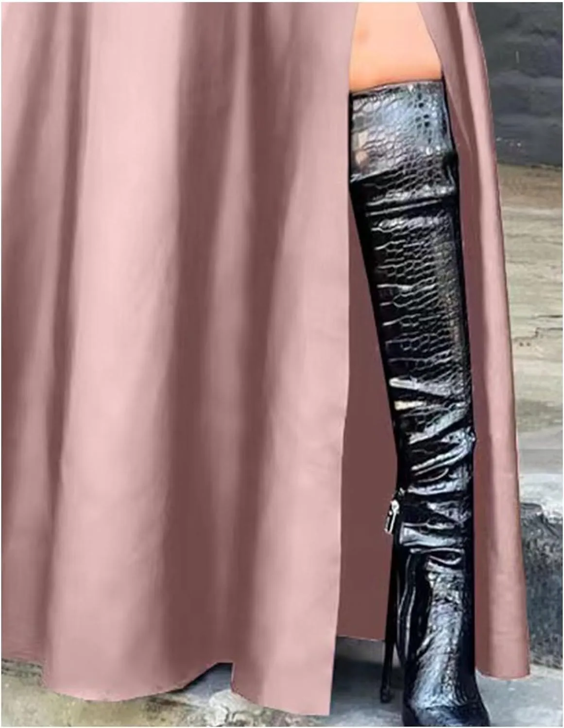 SEMATOMALA Women's Black Faux Leather Maxi Slit Skirt High Waisted A Line Long Swing Vintage Party Club Skirts