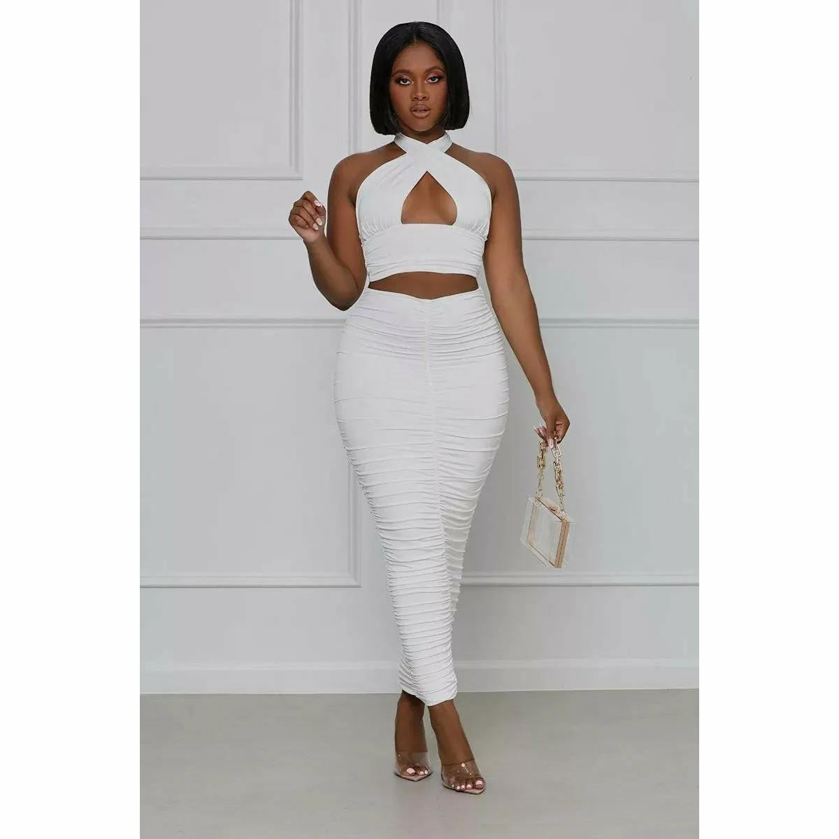 Sexy Halter Backless Top Maxi Skirts Set