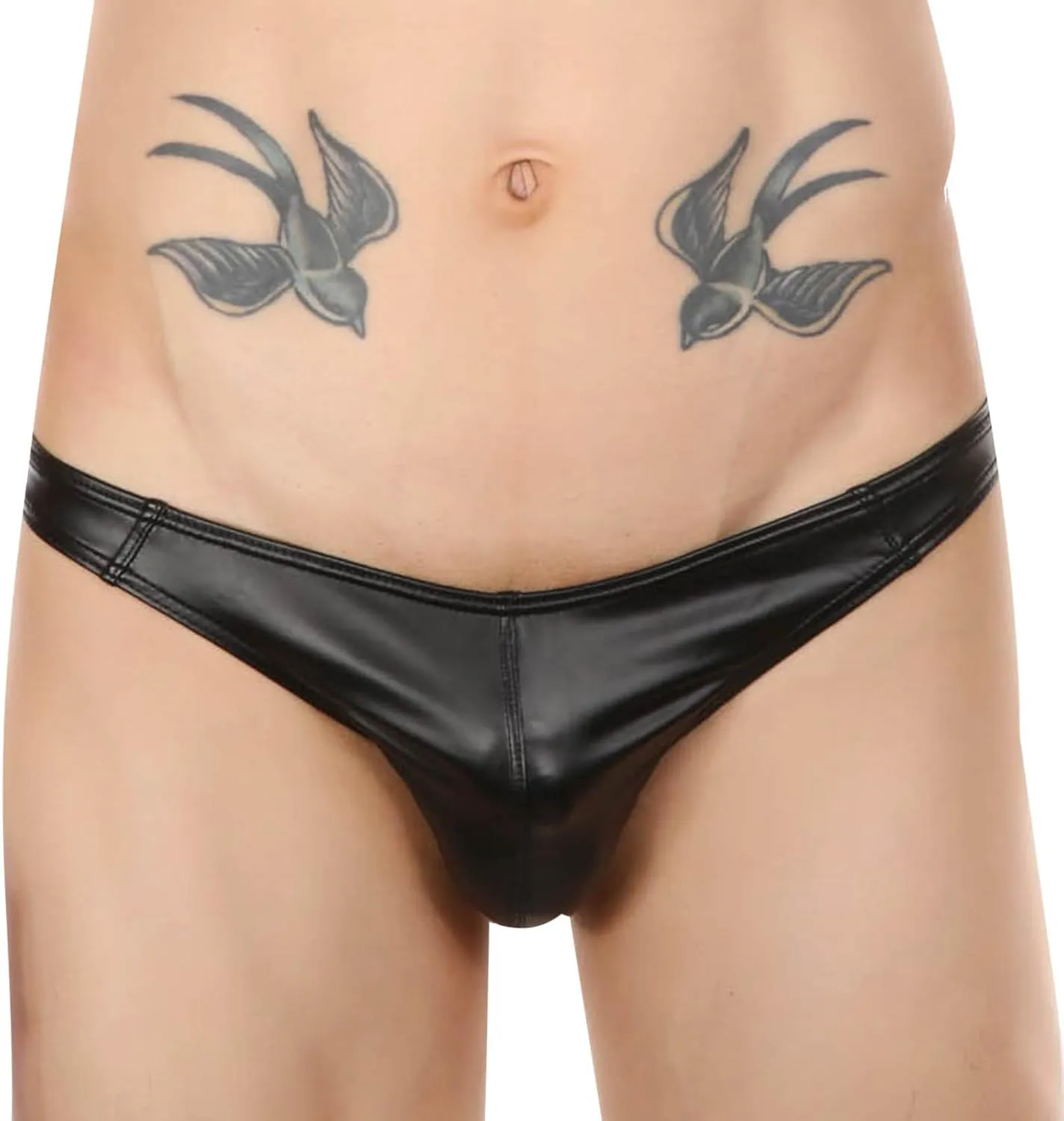 Sexy Underwear for Men PU Leather Low Waist Big Package Underpants G-String See Through Comfortable Erotic Lingerie
