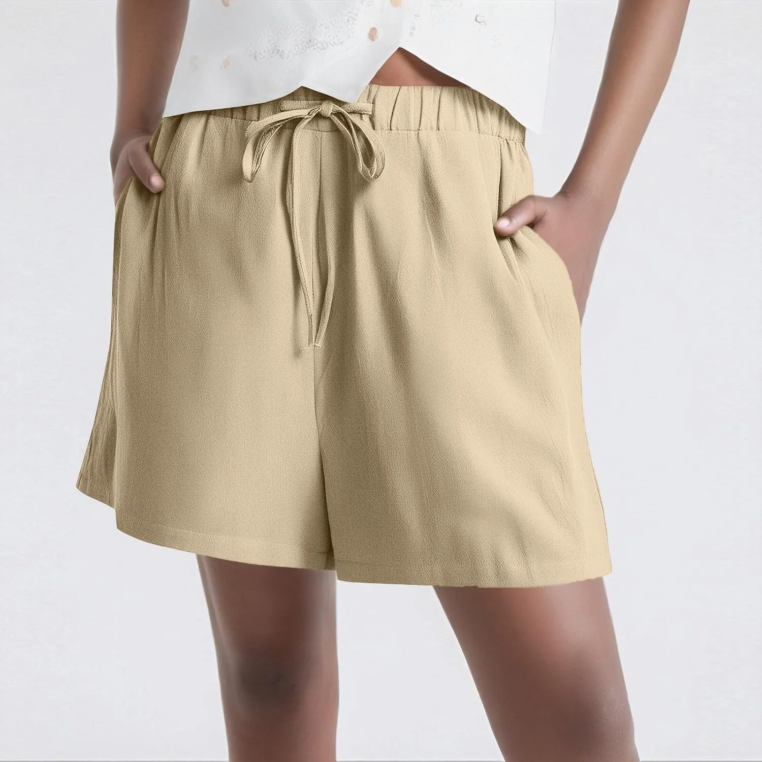 Shorts for Women 2025 Trendy Summer Elastic Beach Shorts with Pockets Linen Solid High Rise Travel Pants Loose Fashion