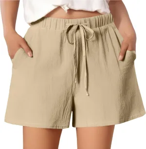 Shorts for Women 2025 Trendy Summer Elastic Beach Shorts with Pockets Linen Solid High Rise Travel Pants Loose Fashion