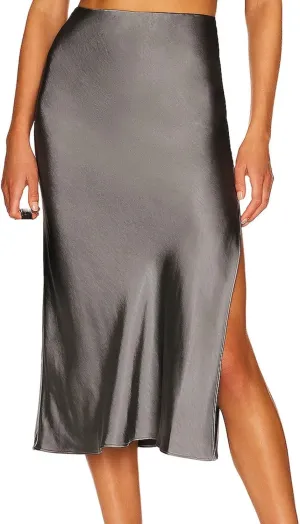 Side Split Women Satin Satin Midi Skirt High Waist Versatile Wrap Hip Skirt Women