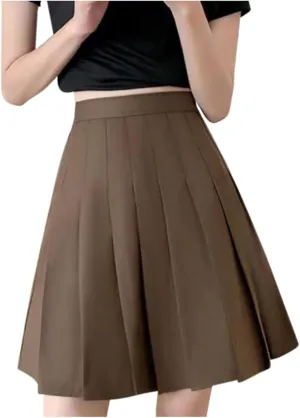 Skirts for Women Summer Trendy High Waist A-Line Casual Knee Length Maxi Skirts Solid Baggy Pleated Half Dresses