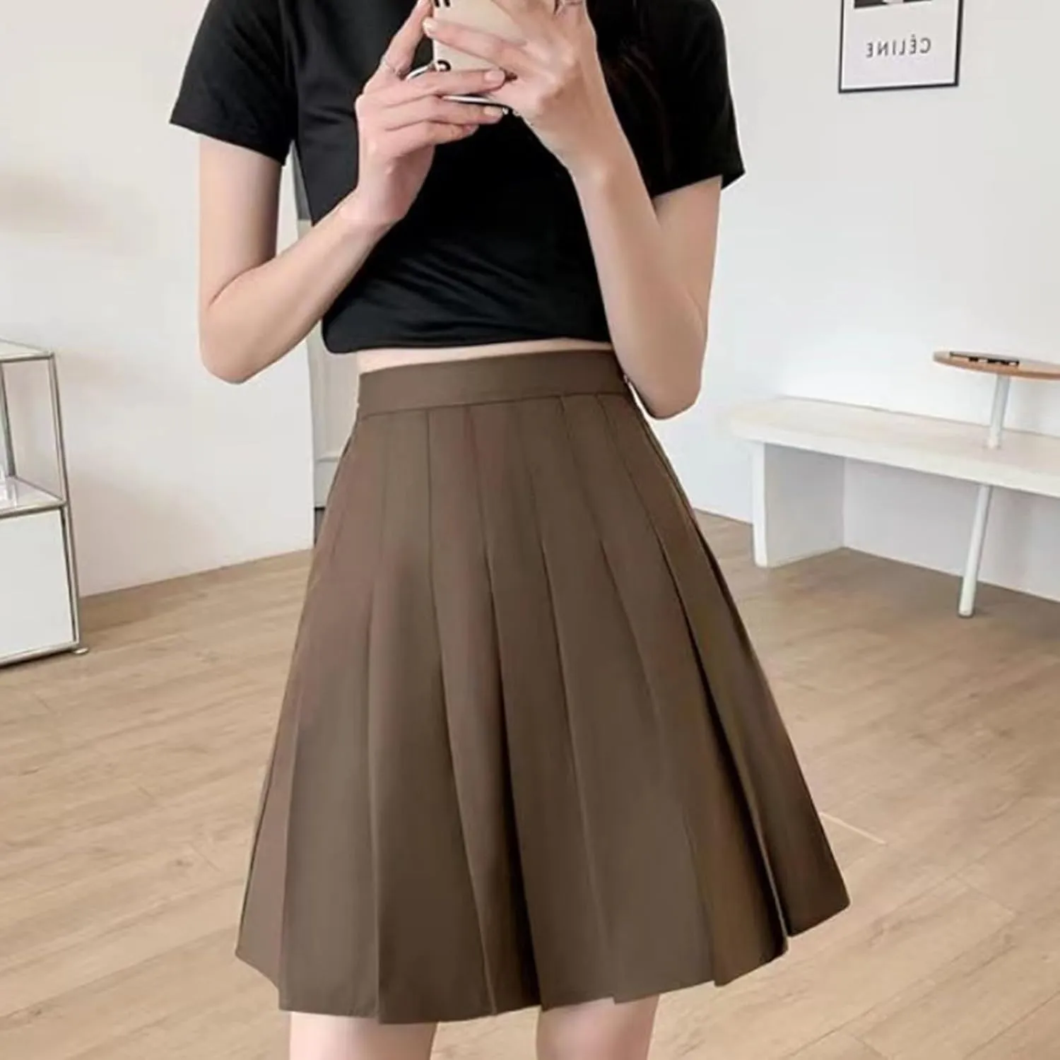 Skirts for Women Summer Trendy High Waist A-Line Casual Knee Length Maxi Skirts Solid Baggy Pleated Half Dresses
