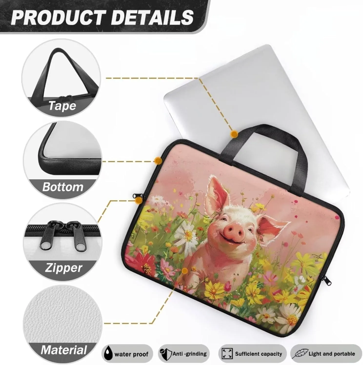 Slim Laptop Carrying Case PU Leather Tablet Computer Protective Bag Versatile for Office & College