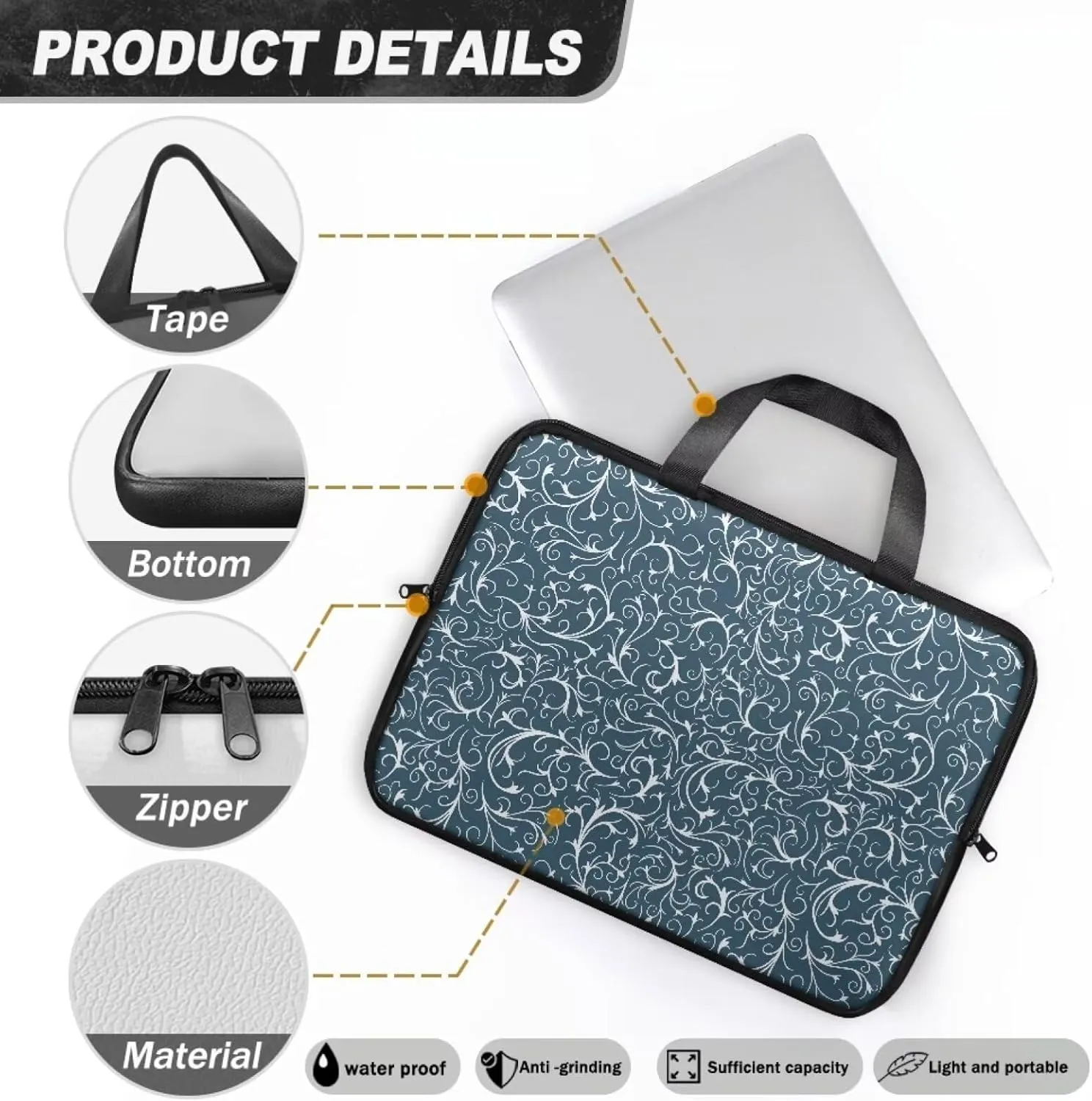 Slim Laptop Carrying Case PU Leather Tablet Computer Protective Bag Versatile for Office & College