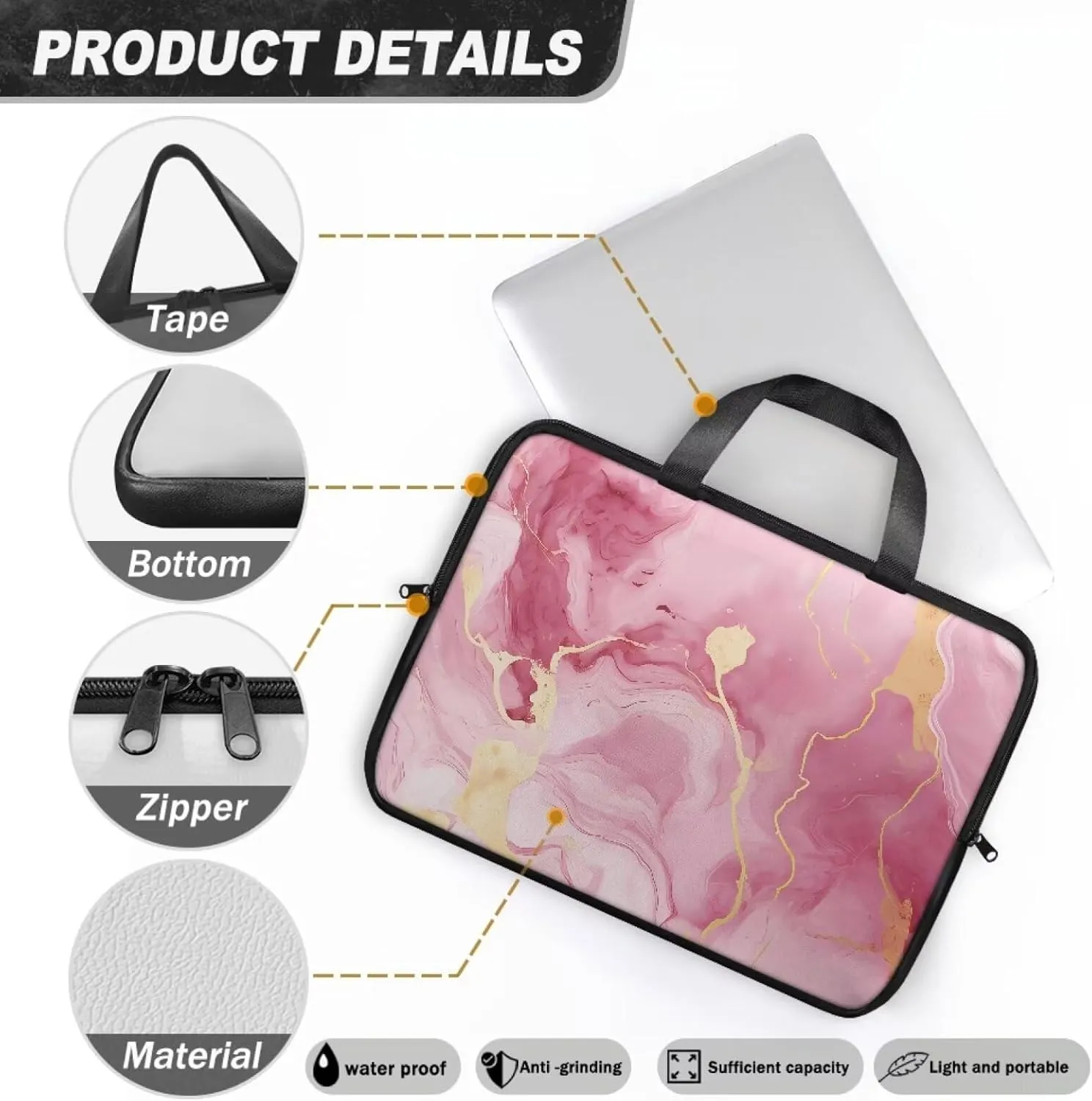 Slim Laptop Carrying Case PU Leather Tablet Computer Protective Bag Versatile for Office & College