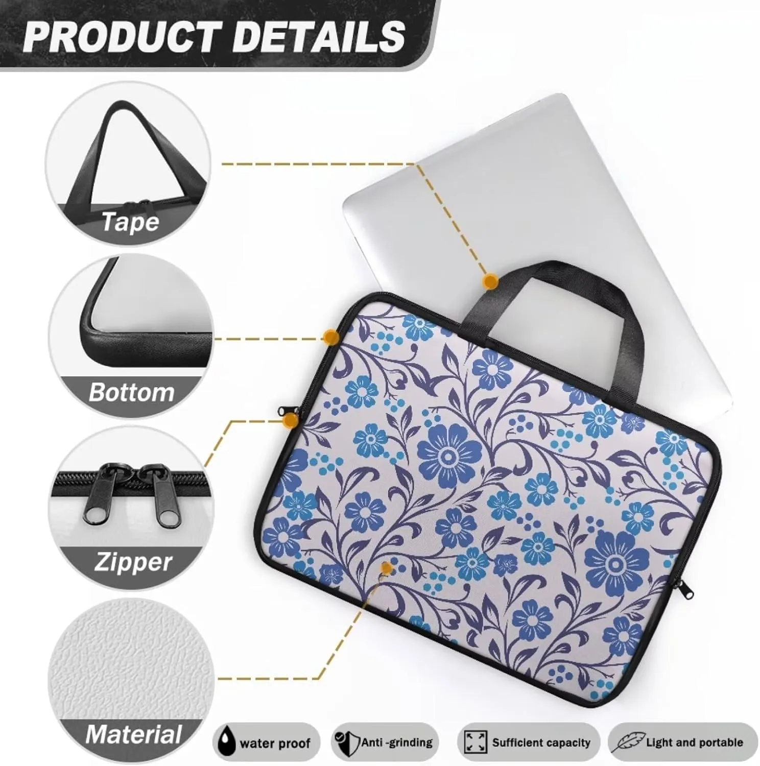Slim Laptop Carrying Case PU Leather Tablet Computer Protective Bag Versatile for Office & College