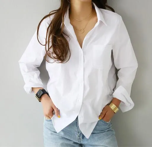 Solid Colored Long Sleeved Shirt Tops Minimalist Loose Slim Look Lapel Women Blouse