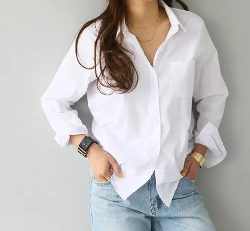 Solid Colored Long Sleeved Shirt Tops Minimalist Loose Slim Look Lapel Women Blouse