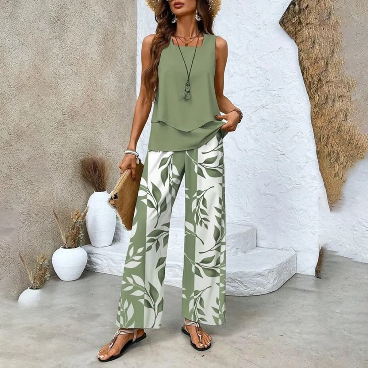 Sorella  Printed Sleeveless Two-Piece Set