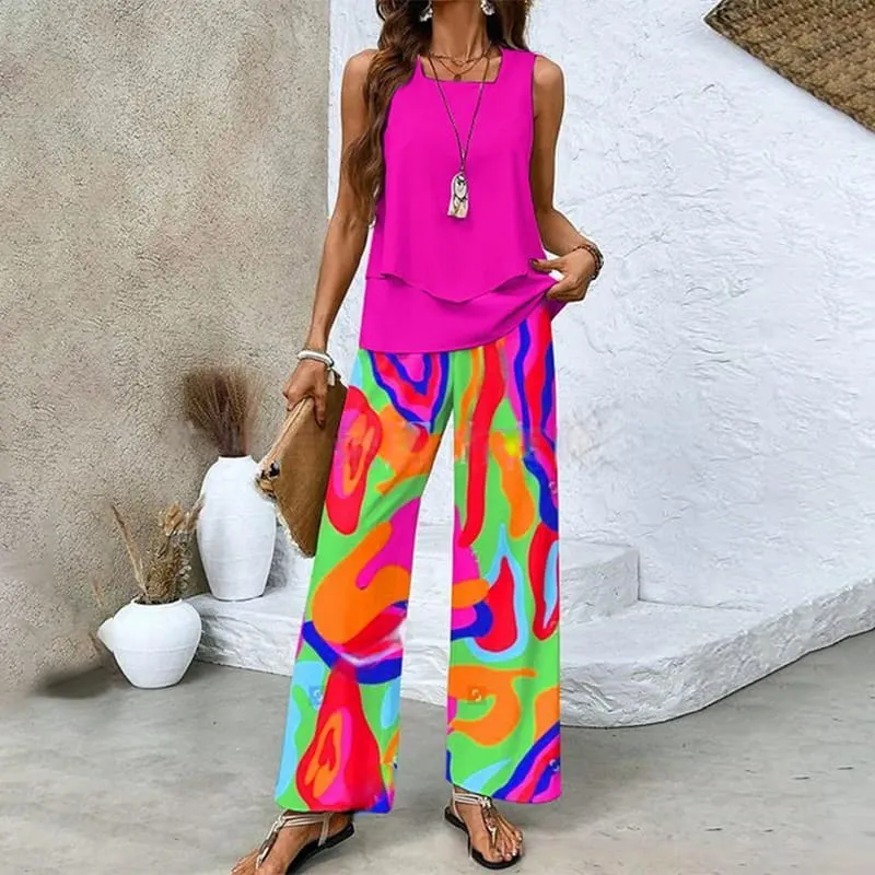 Sorella  Printed Sleeveless Two-Piece Set