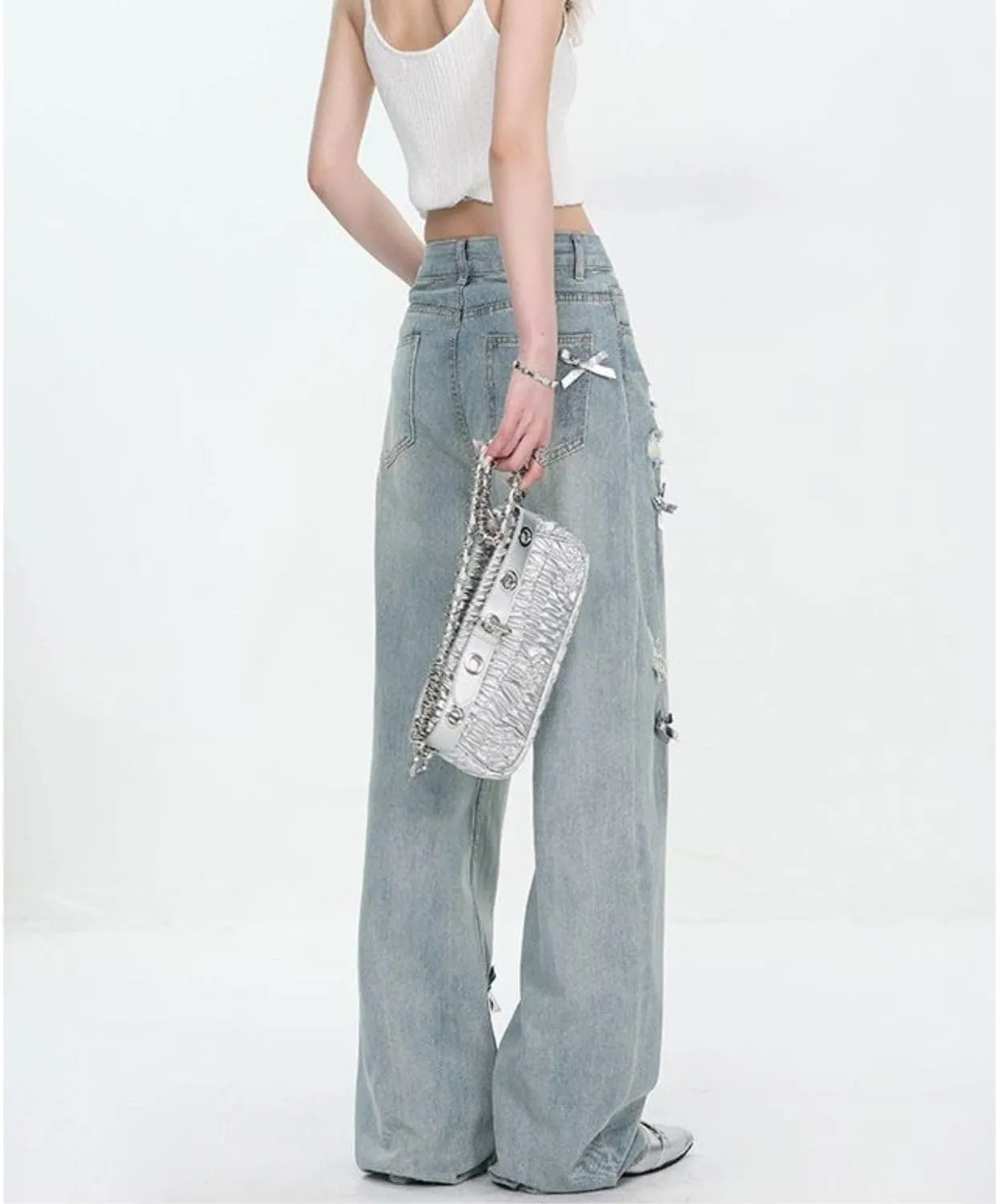 Star Jeans for Women Girls Baggy Cute Patchwork Denim Pants Y2k High Waisted Jeans Grunge Aesthetic Clothes