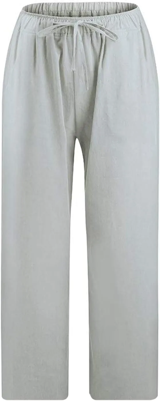 Straight Capris for Women with Pockets Stretch Elastic High Waist Drawstring Trousers Breathable Fashion Beach 2024