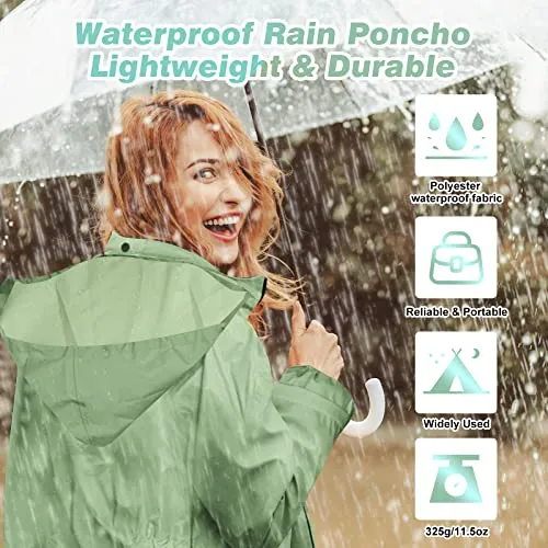 Stylish Long Rain Poncho Unisex Raincoat with Waterproof Flap Pocket
