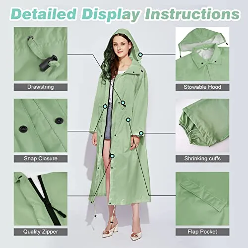 Stylish Long Rain Poncho Unisex Raincoat with Waterproof Flap Pocket