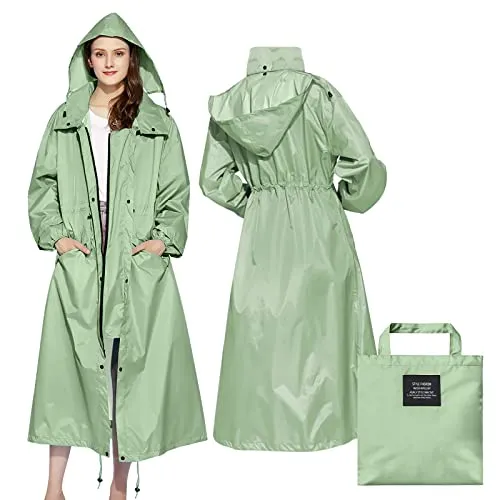Stylish Long Rain Poncho Unisex Raincoat with Waterproof Flap Pocket