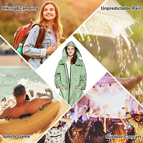 Stylish Long Rain Poncho Unisex Raincoat with Waterproof Flap Pocket