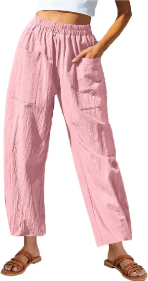 Summer Cotton Linen Pants Women Elastic Waist Straight Pant Wide Leg Beach Trousers Cozy Lightweight Resort Pants