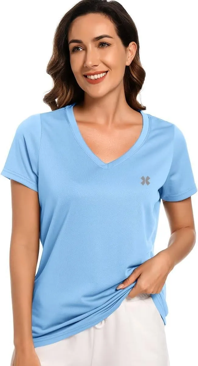 Summer T Shirts for Women Athletic Running T-Shirt Top Quick Dry UV Protection Gym Breathable Short Sleeve Sport Hiking Tops