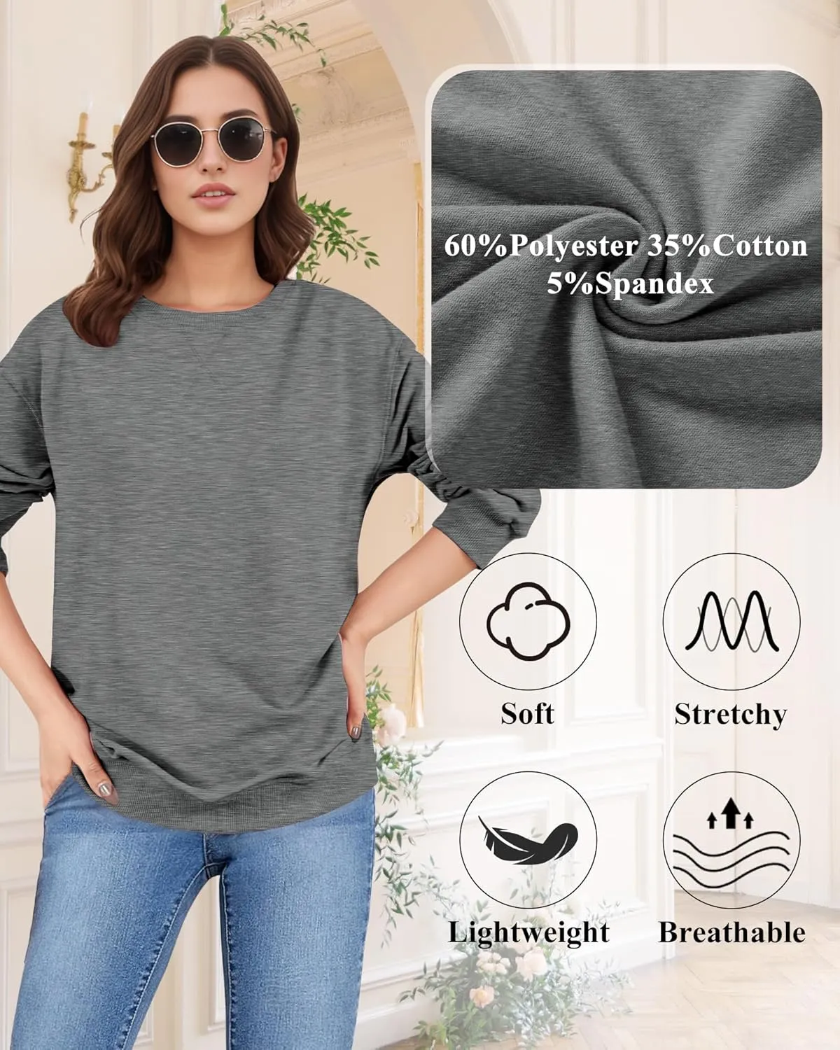 Sweatshirts for Women, Crewneck Casual Sweatshirts Woman Loose Fit Long Sleeve Pullover Tops Cute Soft Shirt