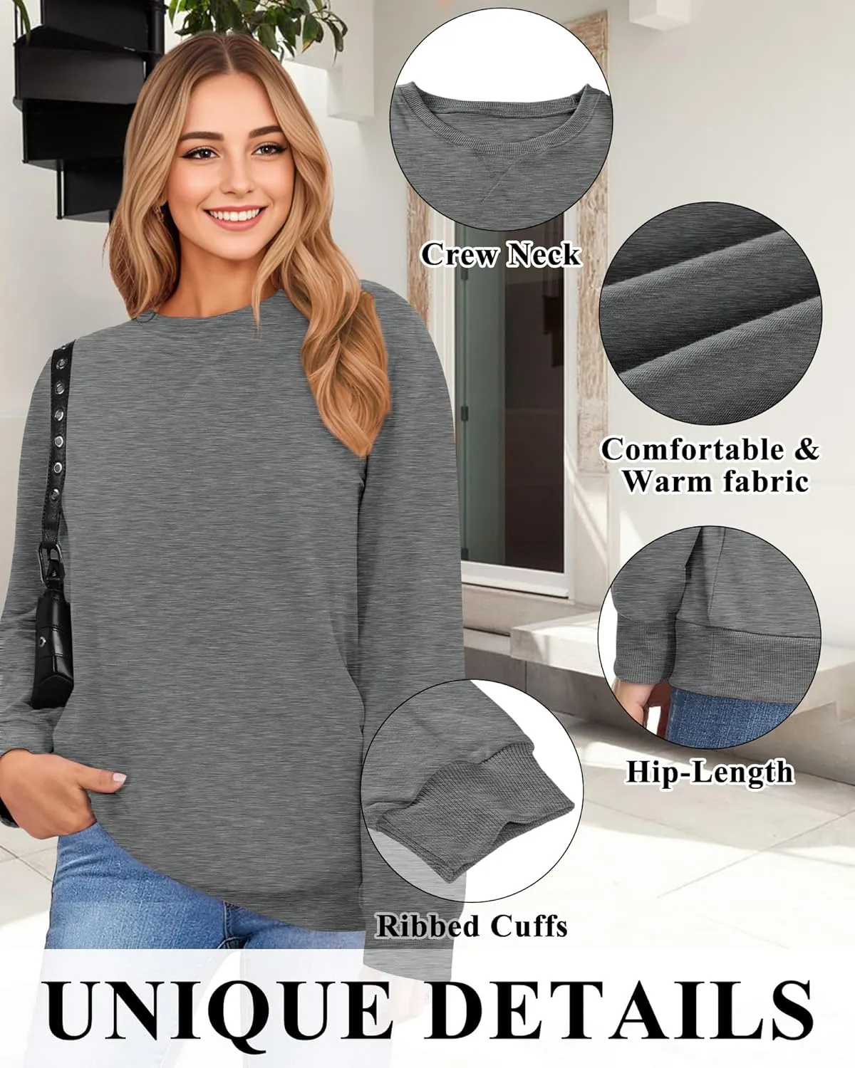 Sweatshirts for Women, Crewneck Casual Sweatshirts Woman Loose Fit Long Sleeve Pullover Tops Cute Soft Shirt