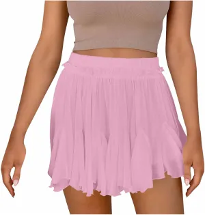 TANGNADE Women Flowy Skirt Summer Dressy Casual Boho Ruffle Mini Skirts Pleated High Waist Cute Skorts Trendy Clothes