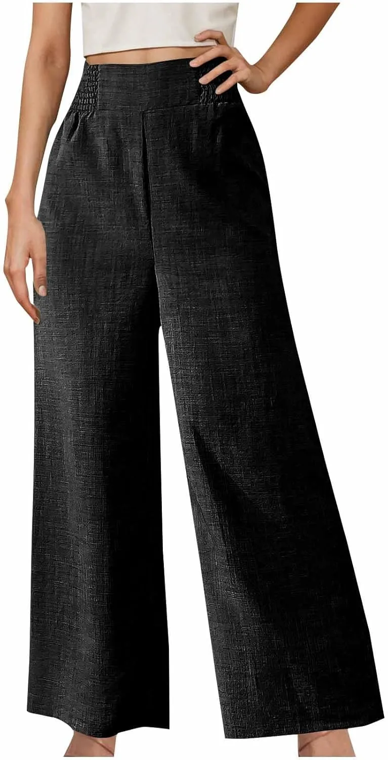 TARIENDY Womens Lightweight Pants Cozy High Waisted Pants Fashion Wide Leg Trousers Summer Casual Trousers Beach Outfits