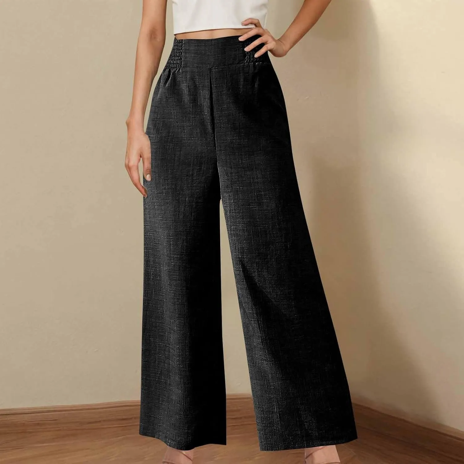 TARIENDY Womens Lightweight Pants Cozy High Waisted Pants Fashion Wide Leg Trousers Summer Casual Trousers Beach Outfits