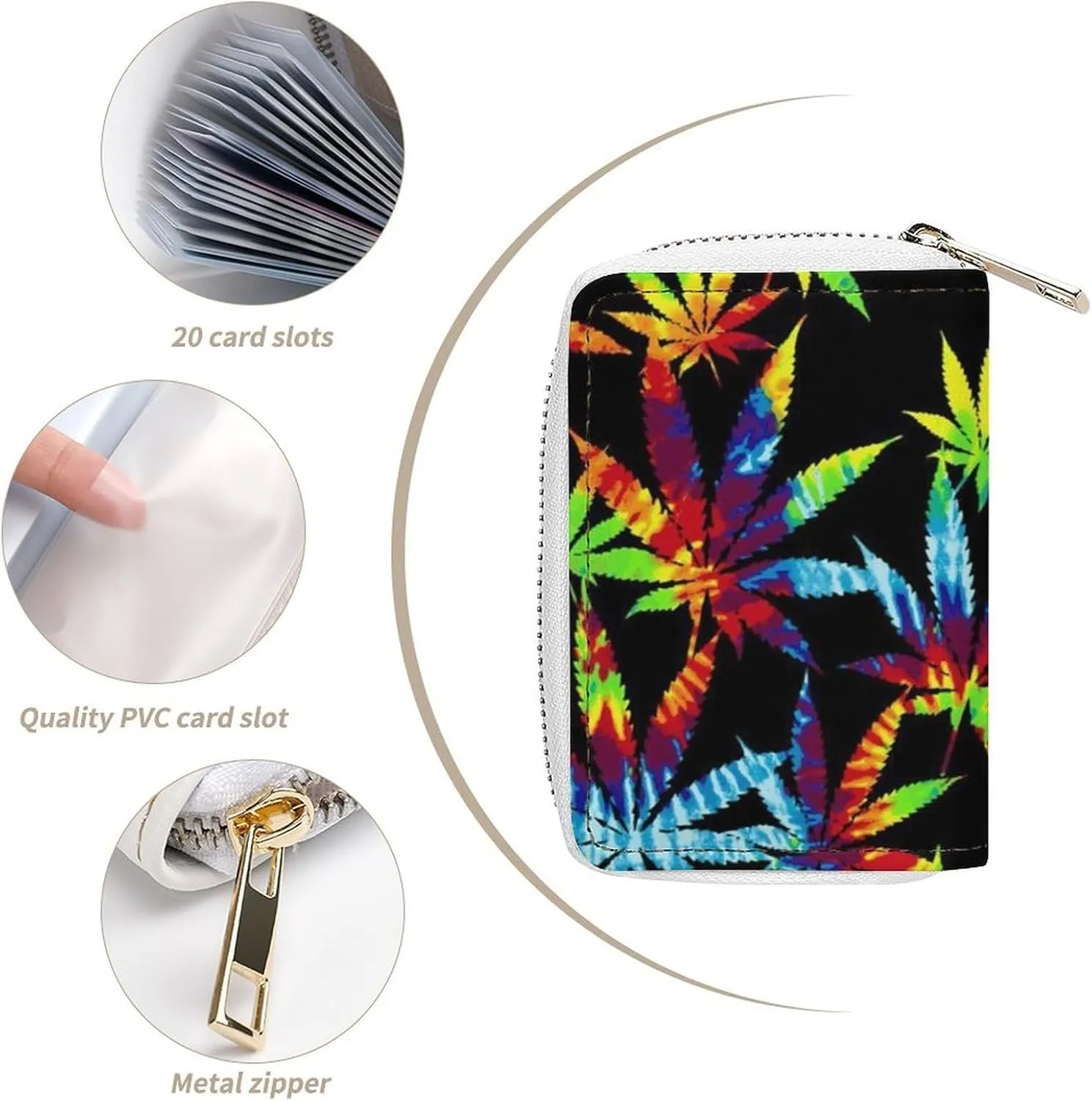 Tie Dye Marijuanaweed Leaf Art Leather Card Bag Suitable for Unisex Versatile for Daily Use