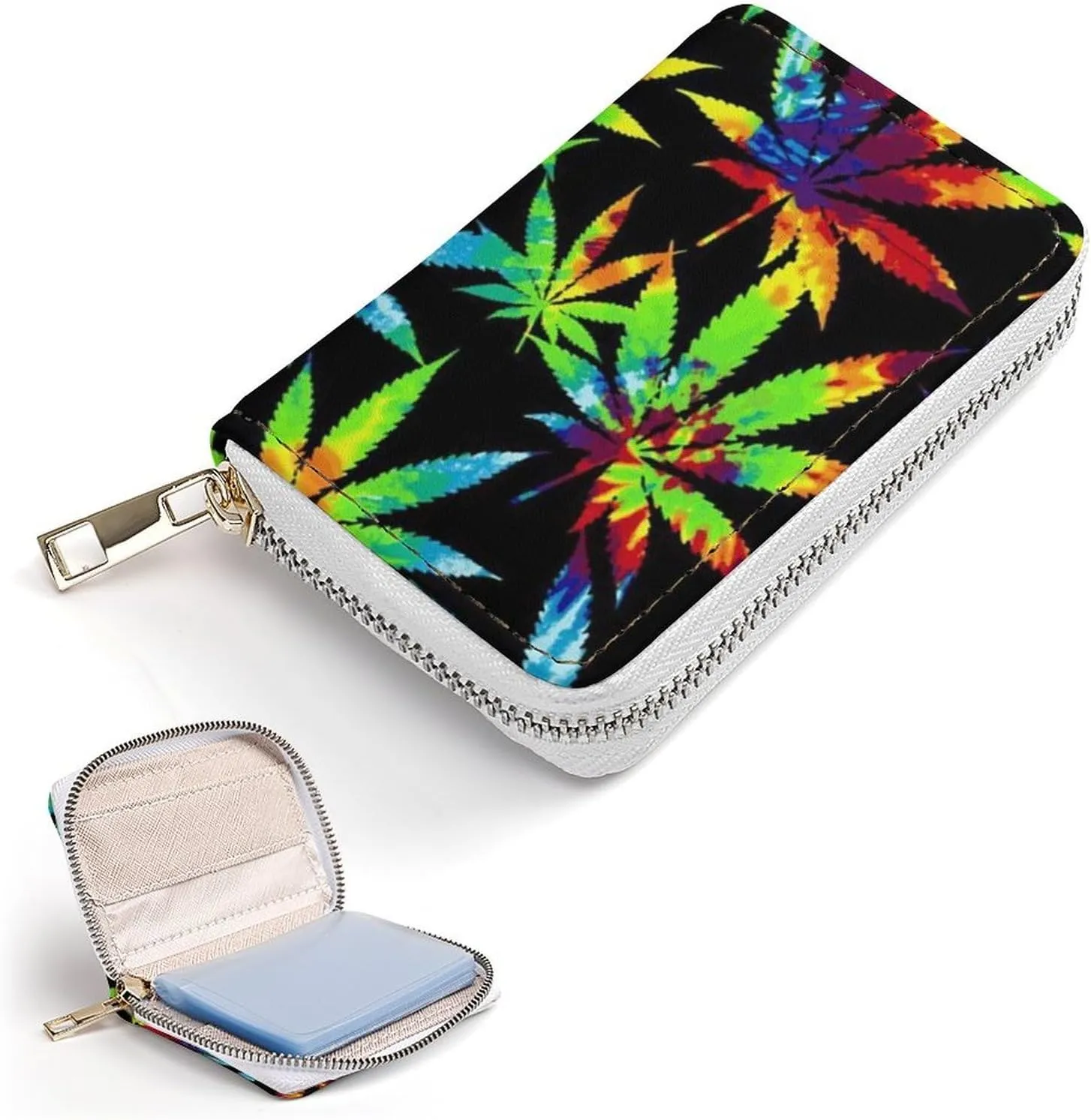 Tie Dye Marijuanaweed Leaf Art Leather Card Bag Suitable for Unisex Versatile for Daily Use