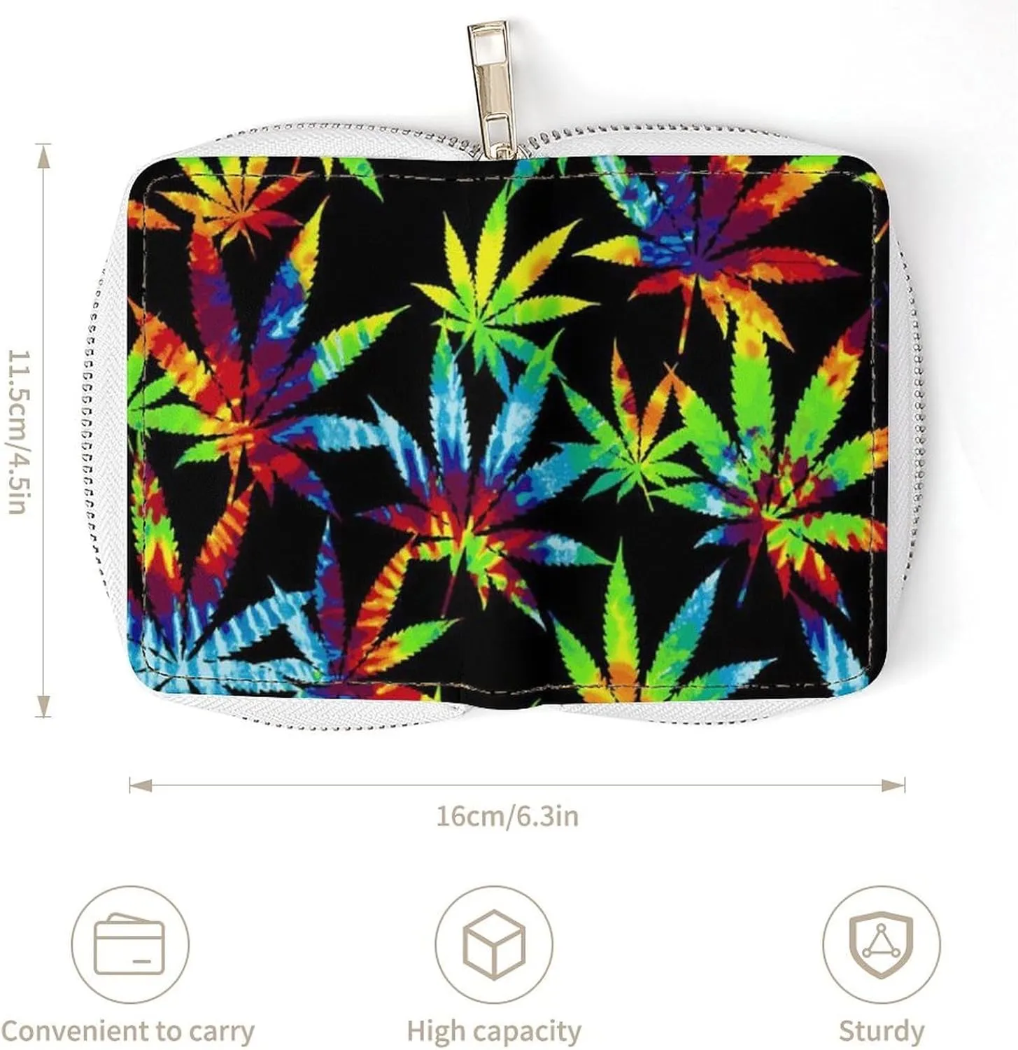 Tie Dye Marijuanaweed Leaf Art Leather Card Bag Suitable for Unisex Versatile for Daily Use