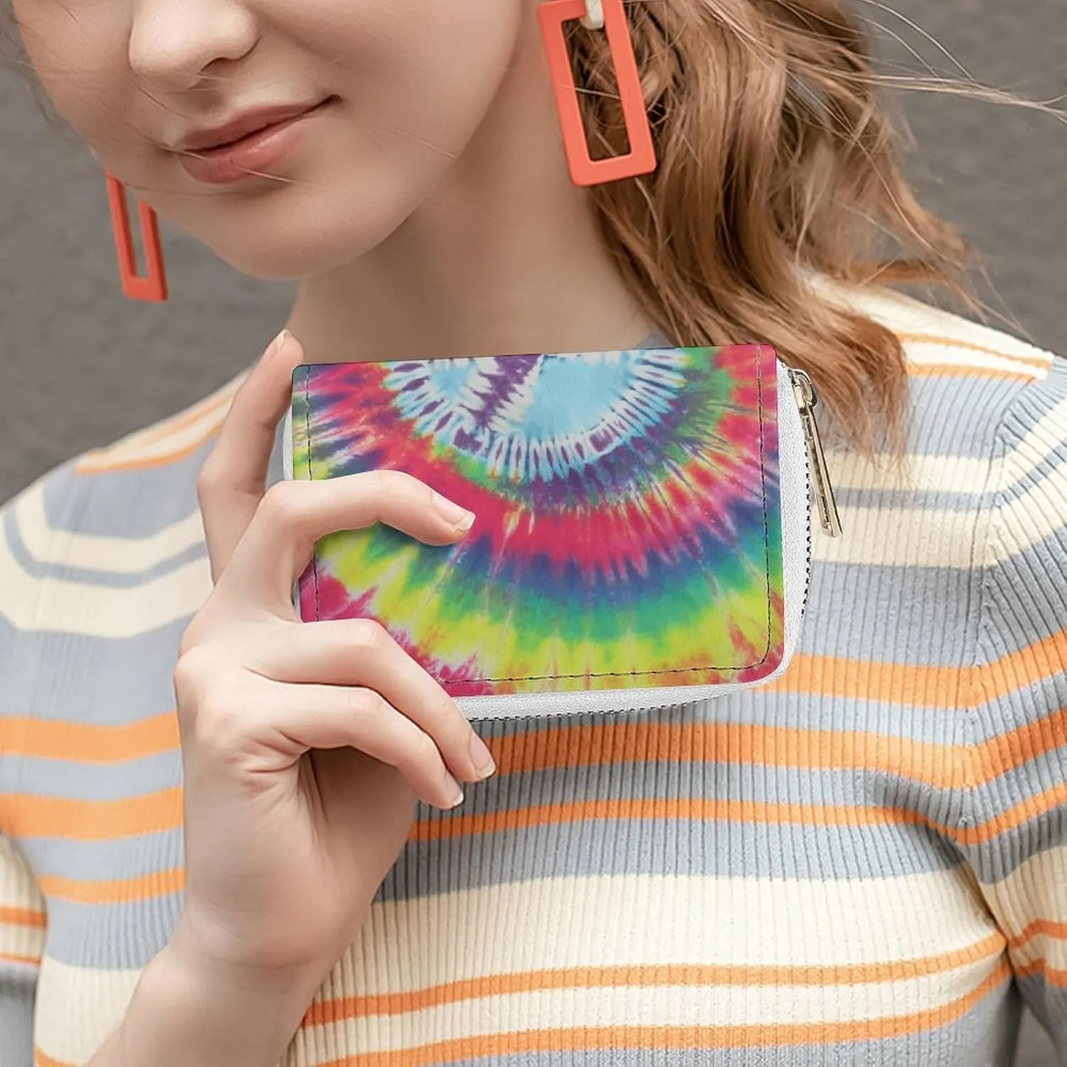 Tie Dye Peace Sign Leather Card Bag Suitable for Unisex Versatile for Daily Use