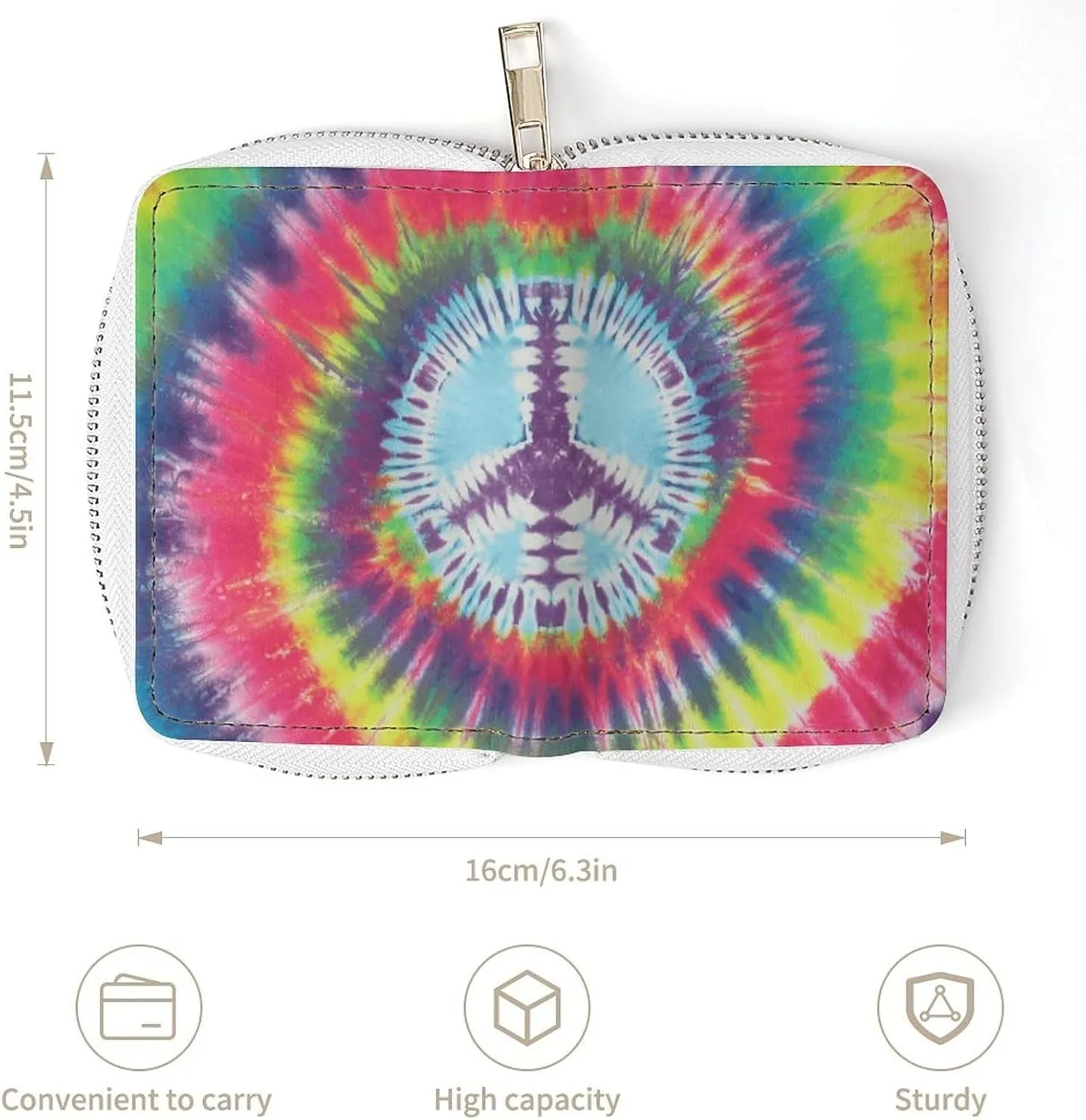 Tie Dye Peace Sign Leather Card Bag Suitable for Unisex Versatile for Daily Use