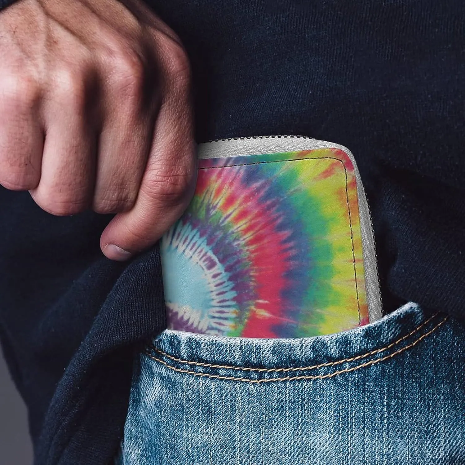 Tie Dye Peace Sign Leather Card Bag Suitable for Unisex Versatile for Daily Use