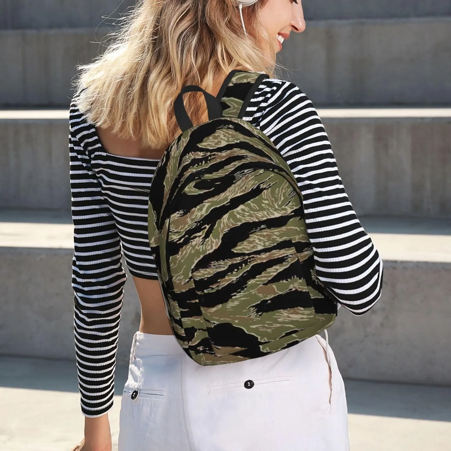 Tiger Stripe Camo Print Versatile Backpack Travel Backpack, Laptop Holder - Casual Daypack 15 In Laptops"