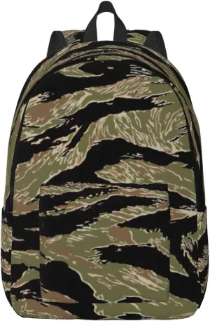 Tiger Stripe Camo Print Versatile Backpack Travel Backpack, Laptop Holder - Casual Daypack 15 In Laptops"