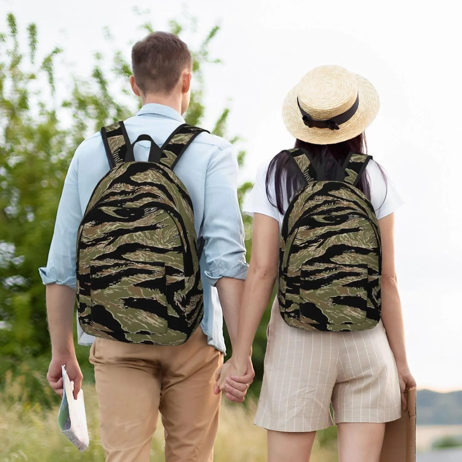 Tiger Stripe Camo Print Versatile Backpack Travel Backpack, Laptop Holder - Casual Daypack 15 In Laptops"
