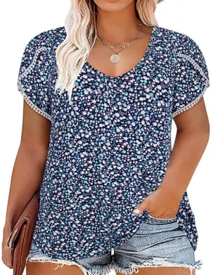 TIYOMI Plus Size Tops for Women Round Neck Square Neck T Shirts Summer Casual Short Sleeve Tunic Blouses XL-5XL