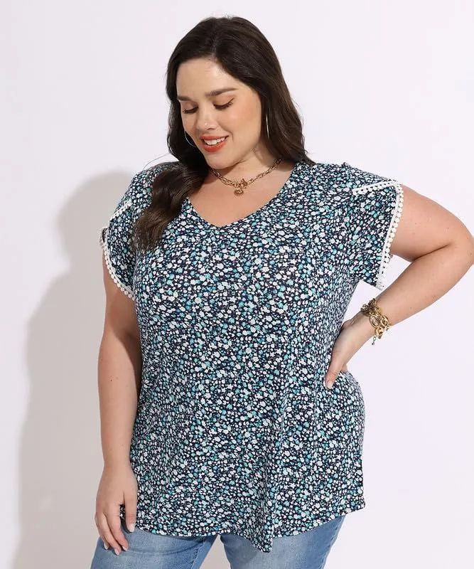 TIYOMI Plus Size Tops for Women Round Neck Square Neck T Shirts Summer Casual Short Sleeve Tunic Blouses XL-5XL