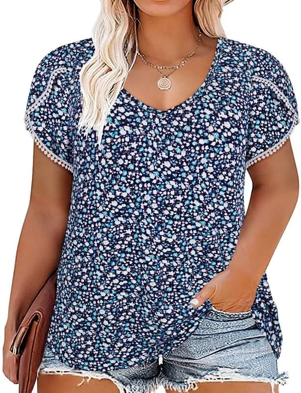 TIYOMI Plus Size Tops for Women Round Neck Square Neck T Shirts Summer Casual Short Sleeve Tunic Blouses XL-5XL