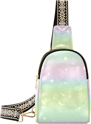 trendy Moon travel fanny pack leather cross body bag for for hiking